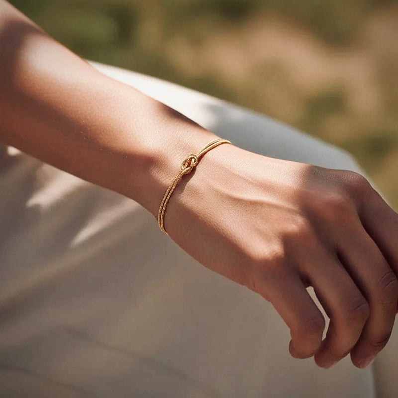 Golden Layered Chain Bracelet with Heart Beads