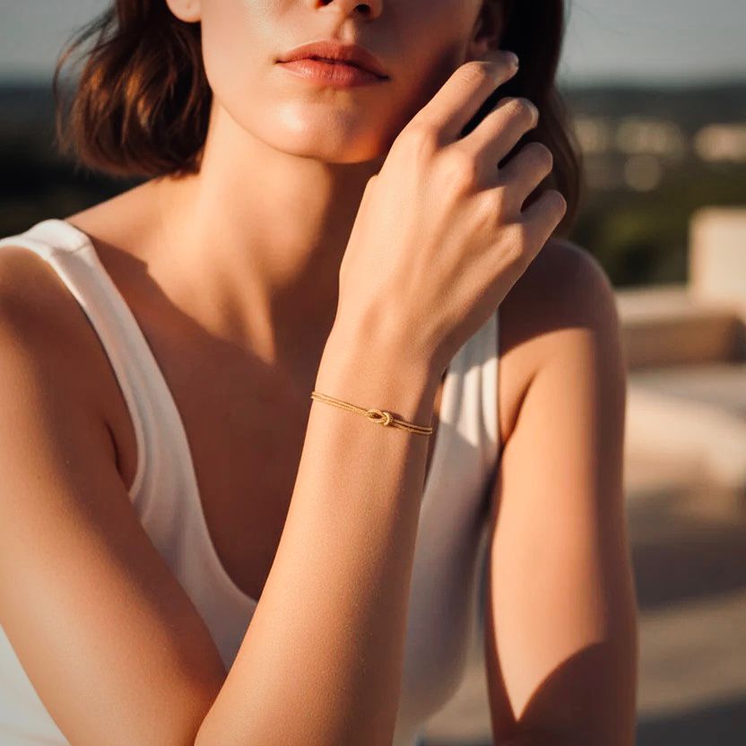 Golden Layered Chain Bracelet with Heart Beads