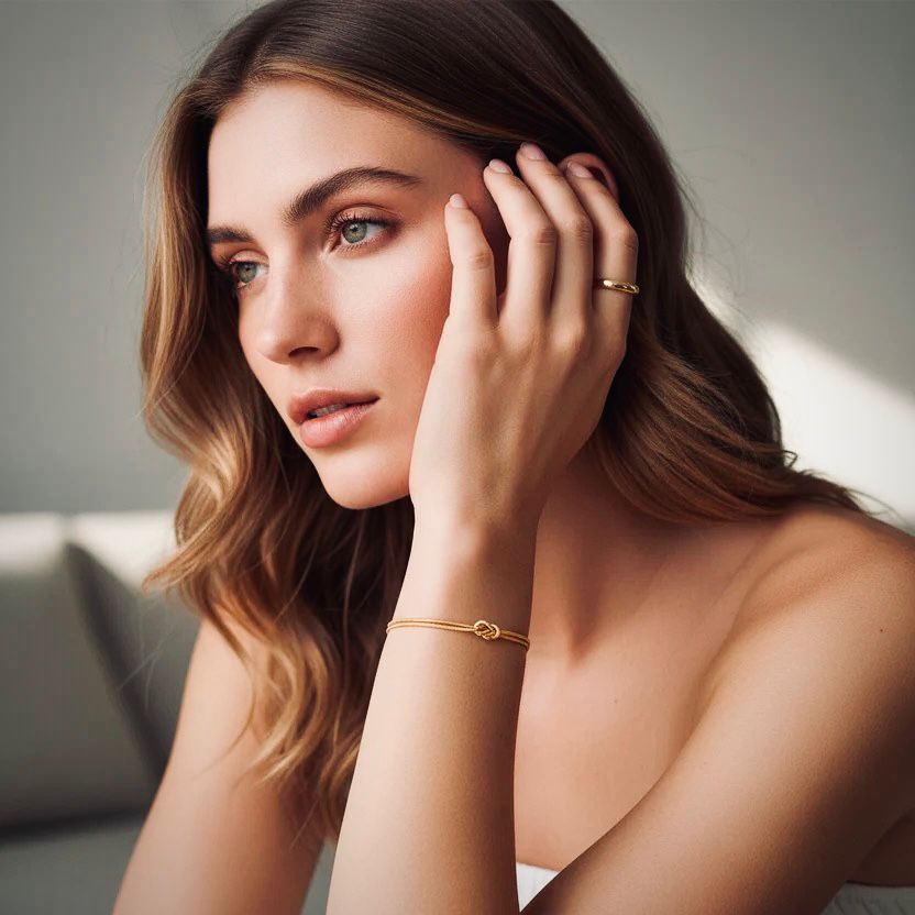 Golden Layered Chain Bracelet with Heart Beads